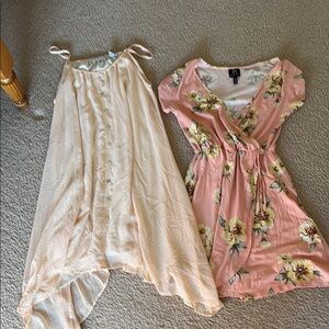 Kersh Pink and Cream Asymmetrical Sundress with Puff Sleeves